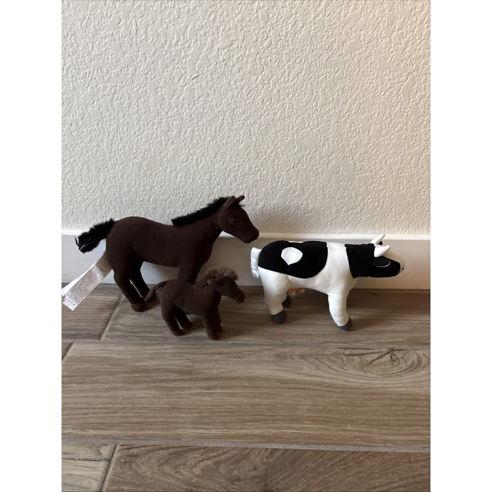 Ikea Minnen Farm Barnyard Animal Set Mom and Baby Horse Cow Sheep Plush‎